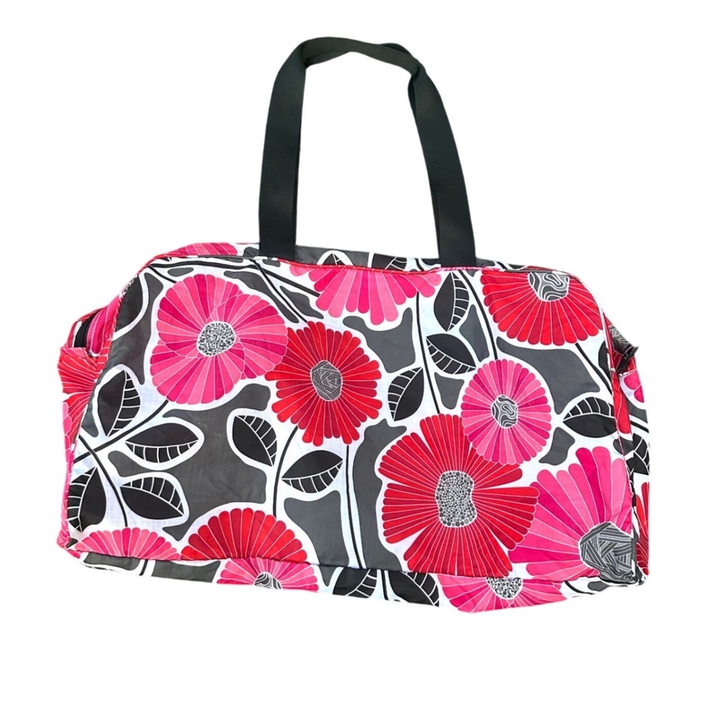 Vera Bradley Collapsible Travel Duffel Floral Cheery Blossoms Pink Red Nylon Bag